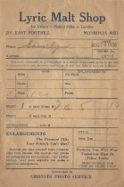 Lyric Malt Shop Receipt